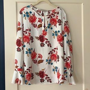 LOFT keyhole white floral blouse